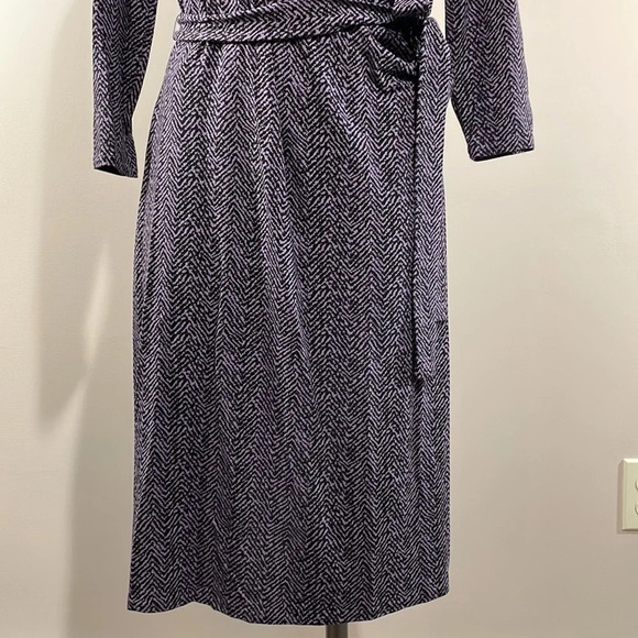 Talbots Petites Faux Wrap 3/4 Sleeve Dress Black Purple P - Picture 3 of 16